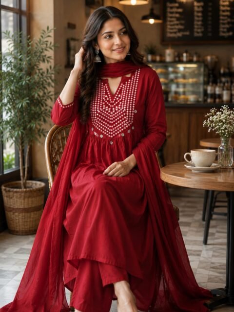 Pure Mul Cotton A-Line Suit with Cotton Dupatta