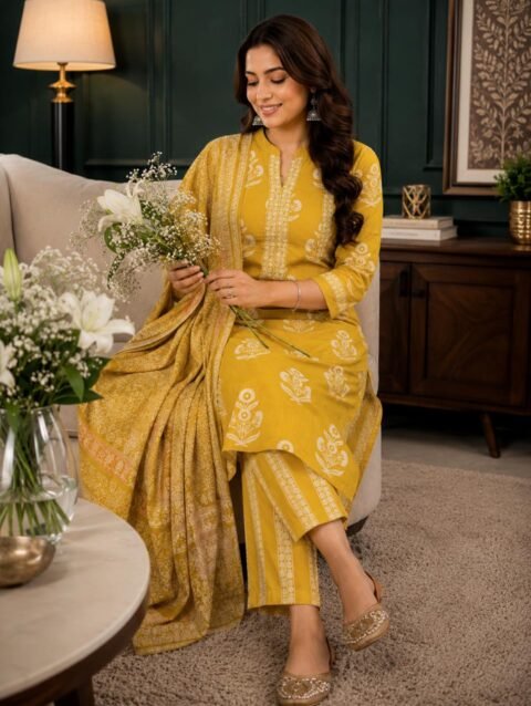 Pure Cotton Stitched 3-piece Kurti Pant and Dupatta