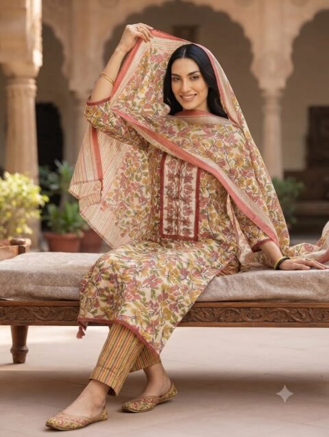 Cotton 3-Piece Unstitched Suit material with Floral Print