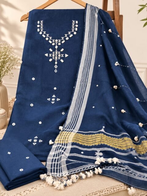 Beautiful Unstitched 3-Piece kala Cotton Bhujodi Suit